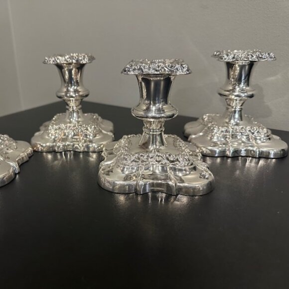 4 Vintage, Ornate Silver Plated Candleholders (green felt cover on protectio - Picture 8 of 11
